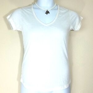 Rebel T-shirt top burnout short sleeve v-neck White